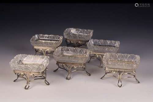 A Set of Six Fine Georgian Scottish Silver Mounted Salts.