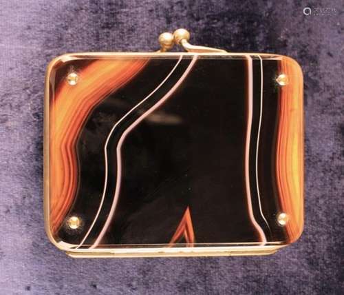 An Agate Purse with leather lining and rectangular side panels, 2½