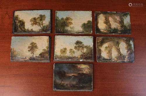 A Set of Seven 18th Century Painted Plaquettes; probably from a collectors cabinet;