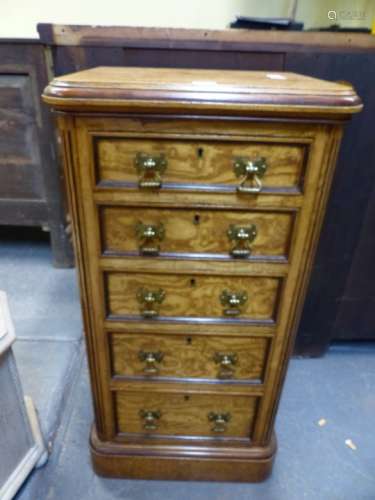 A VICTORIAN AND LATER ASH PEDESTAL CHEST OF FIVE GRADUATED DRAWERS ON PLINTH BASE. 44 x 38 x H.