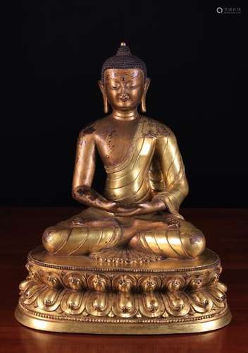 A Fine Antique Chinese Tibetan Gilt Bronze Buddha, 18th/Early 19th Century, 19¼