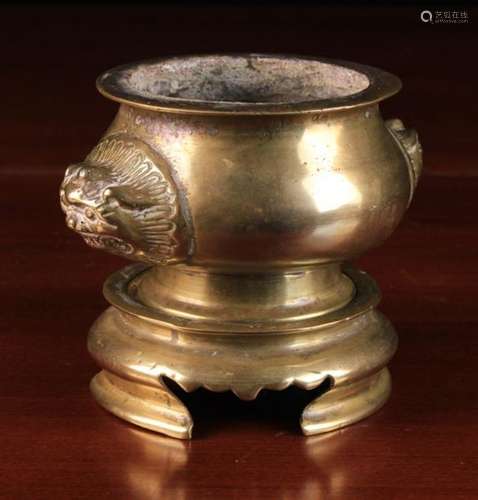 A Small Antique Chinese Gilt Bronze Censer on Stand.