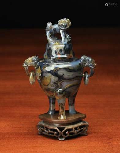 A Small Chinese Late Qing Period Carved Agate Census, 19th Century.