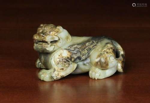 An 18th Century Chinese Jade Carving of Qilin; the one-horned mythical beast , 51mm high,