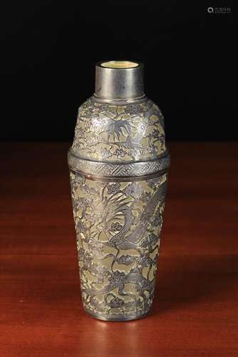 A Decorative Art Deco Chinoiserie Cocktail Shaker (lacking lid) ornamented with a fine pierced and