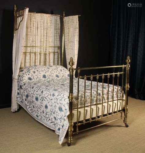 A Victorian Brass Half Tester Bed, with divan and mattress, 92½