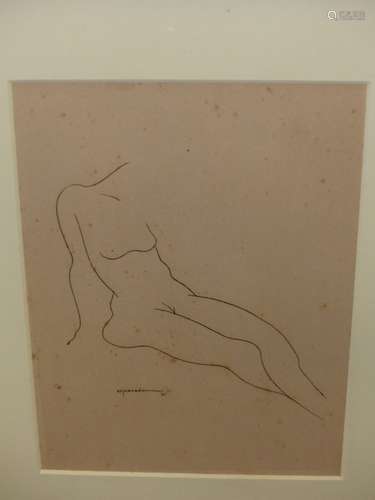 R.V.TABUENA. (1921-2015) ARR. TWO NUDE STUDIES, SIGNED AND DATED 1951. INK DRAWINGS. 27 x 20cms. (2)