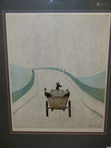 L.S.LOWRY. (1887-1976) ARR. THE CART, PENCIL SIGNED COLOUR PRINT. 52.5 x 41cms.