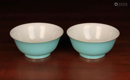 A Pair of Chinese Bowls with turquoise blue glazed interiors, 3