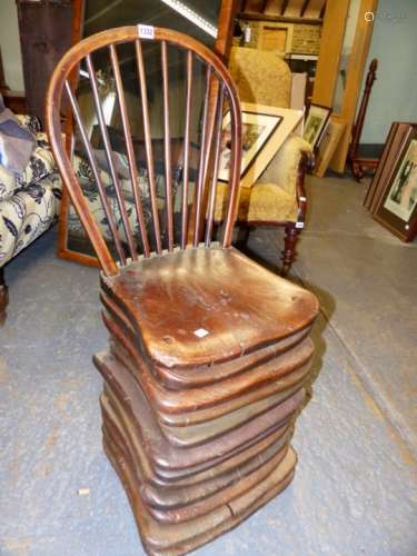 AN INTERESTING SIDE OR HALL CHAIR CONSTRUCTED FROM TWELVE 19th.C.ELM CHAIR SEATS, THE UPPER