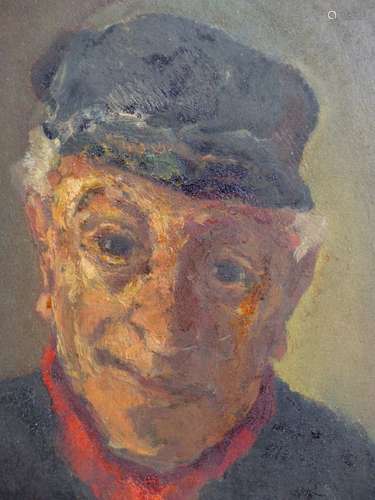 EARLY 20th.C.DUTCH SCHOOL. PORTRAIT OF A MAN WEARING A CAP, OIL ON BOARD. 35 x 29cms.