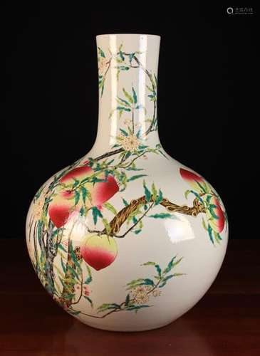 A Large Decorative Chinese Vase with globular body and cylindrical neck,