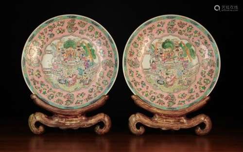 A Pair of Large Famille Rose Chargers, Late Qing Period.