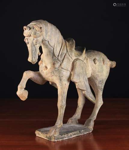 An Antique Painted Pottery Tang Horse with restoration, 18