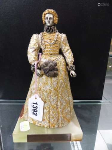 ANNA DANESIN FOR THE BIRMINGHAM MINT, A PARCEL GILT AND SILVERED BRONZE FIGURE OF QUEEN ELIZABETH