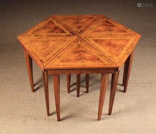 A Group of Six Small Italian Inlaid Figured Walnut Musical Tables, Circa 1980's.