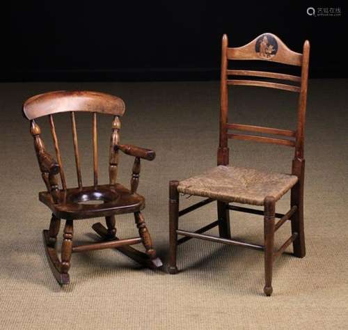 Two Late 19th/Early 20th Century Child's Nursery Chairs: A bar-backed rush seat chair with a domed