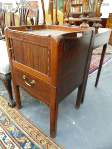 A GEO.III.MAHOGANY AND BOXWOOD STRUNG TRAY TOP NIGHTSTAND. 56 x 46 x H.86.5cms.