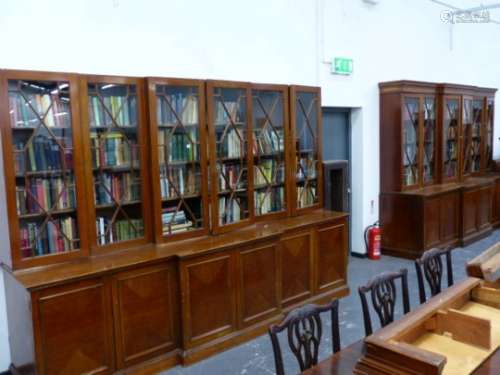 AN IMPRESSIVE PAIR OF GEO.III.STYLE MAHOGANY BREAKFRONT LIBRARY BOOKCASES, EACH WITH SIX ASTRAGAL