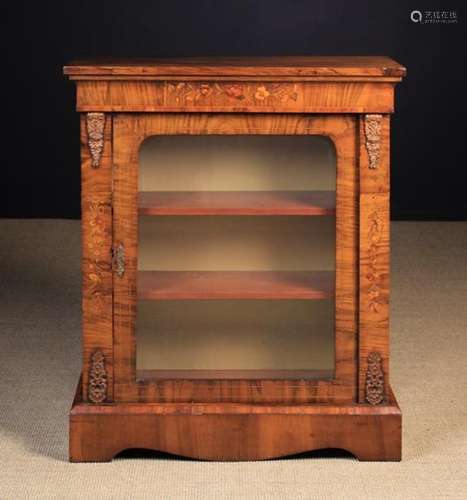 A Victorian Inlaid Figured Walnut Side Cabinet with Glazed Door.