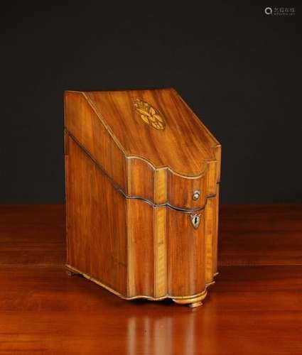 A Georgian Inlaid Flame Mahogany Serpentine Front Knife Box edged in chevron stringing with a