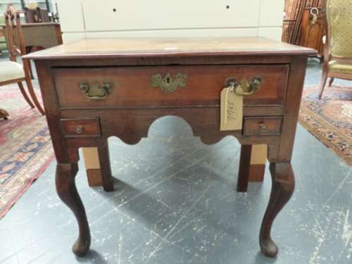 A GEO.III.OAK AND CROSSBANDED LOWBOY WITH STAR INLAID TOP OVER FRIEZE AND TWO SMALL DRAWERS ON