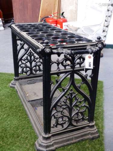 A VICTORIAN GOTHIC CAST IRON LARGE COUNTRY HOUSE STICK STAND POSSIBLY BY COALBROOKDALE