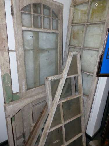 A GROUP OF VARIOUS ANTIQUE PAINTED FRAMED GLAZED SECTIONS FROM AN EDWARDIAN SUMMER HOUSE. (QTY)