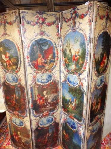A FRENCH STYLE FOUR FOLD ROBING SCREEN. W.160 x H.180cms.