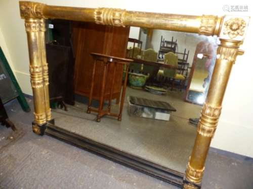 A Wm.IV.GILT OVERMANTLE MIRROR WITH STOUT SPLIT TURNED AND APPLIED MOULDINGS TO FRAME. 132 x