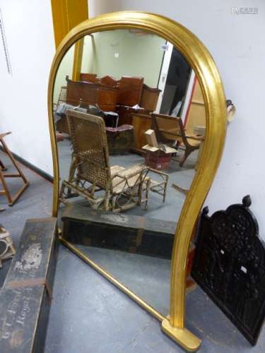 A VICTORIAN LARGE BALLOON FORM GILT FRAME OVERMANTLE MIRROR. 145 x H.152cms.