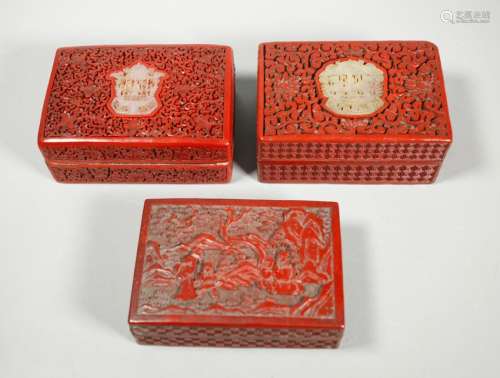 3 Chinese Carved Red Cinnabar Lacquer Boxes