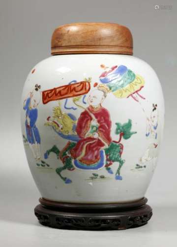 Chinese Early 18 C Enameled Porcelain Ginger Jar
