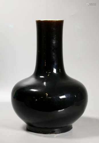 Chinese 19 C Mirror Black Glazed Porcelain Lg Vase