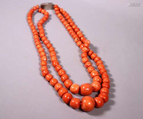 Large Antique Double Strand Coral Necklace; 335.7G