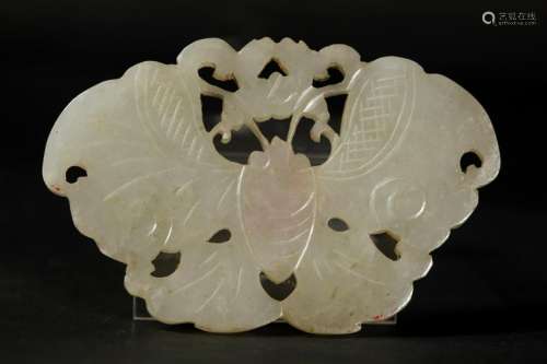 Chinese 19 C Warm White Jade Butterfly Pendant