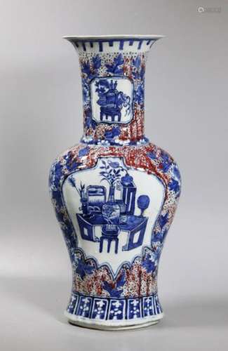Chinese 18/19 C Red, Blue & White Porcelain Vase