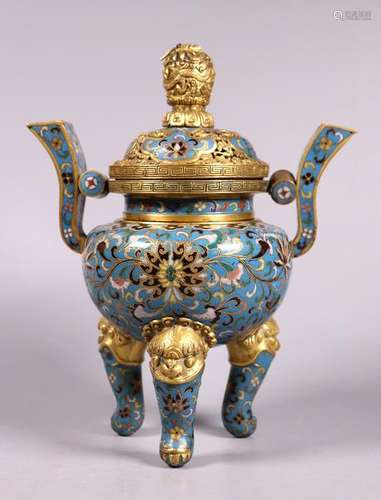 Chinese Cloisonne & Gilt Bronze Incense Burner