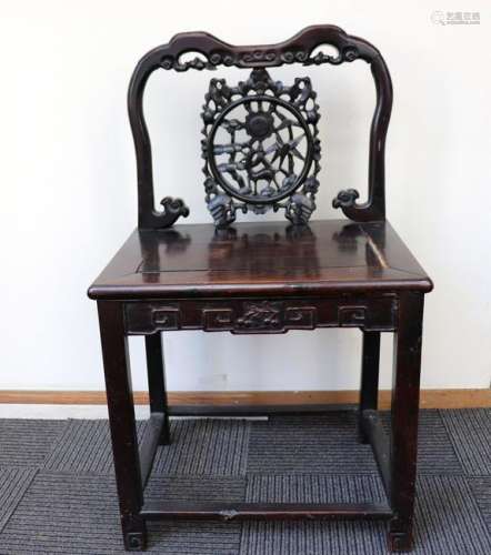 Chinese Qing Dynasty Hongmu Side Chair Carved Back