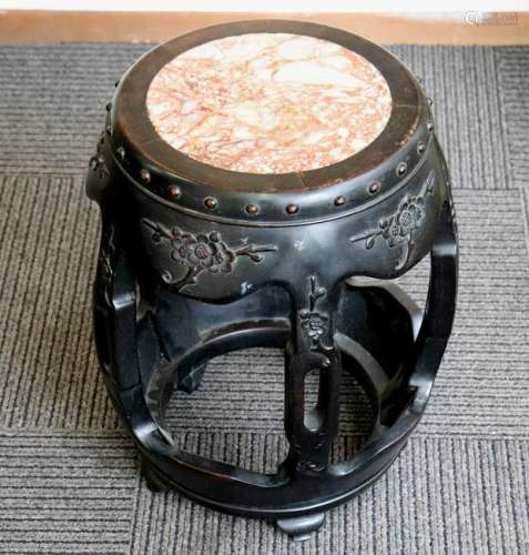 Chinese Barrel Shaped Marble Inlaid Stool