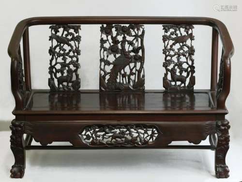 Finely Carved Late Qing Hongmu Backed Settee