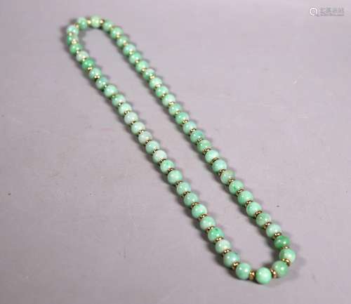 Chinese Natural Jadeite Beads, 14K Gold Spacers