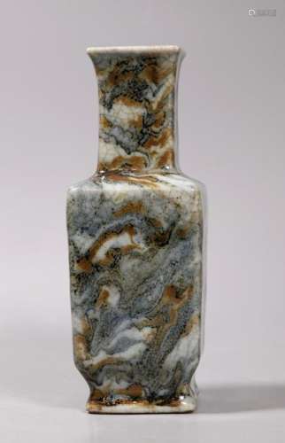 Chinese Qing Marble-Glazed Porcelain 4-Sided Vase
