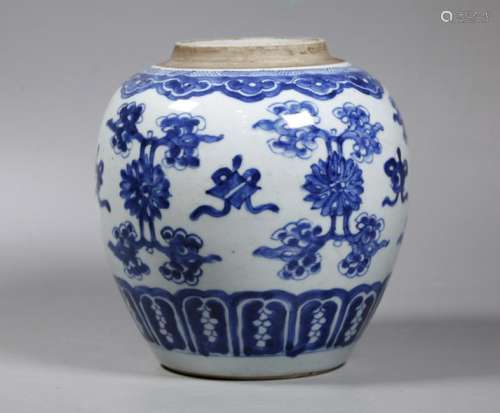 Chinese 18 C Blue & White Porcelain Ginger Jar