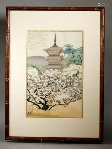 Benji Asada; Japanese Woodblock Print Omuro Pagoda