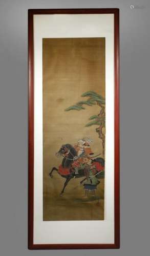 Japanese 19 C Saumrai Soldier & Horse Painting