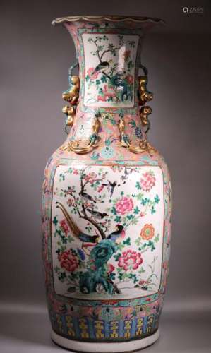 Large Chinese 19 C Famille Rose Porcelain Vase
