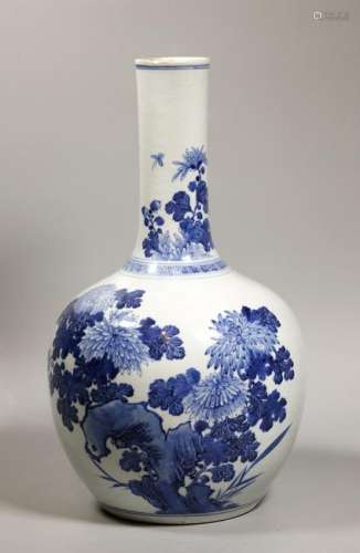 Chinese 19 C Blue & White Porcelain Bottle Vase