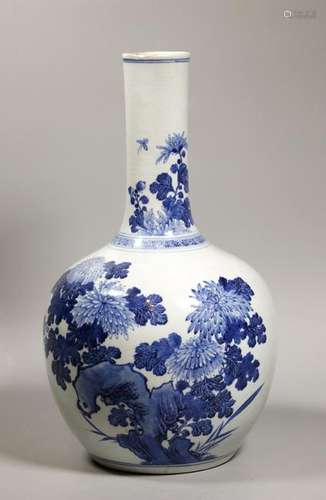 Chinese 19 C Blue & White Porcelain Bottle Vase