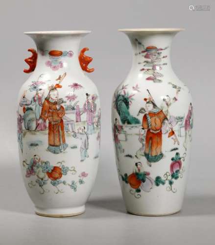 2 Chinese Similarly Enameled Porcelain Vases